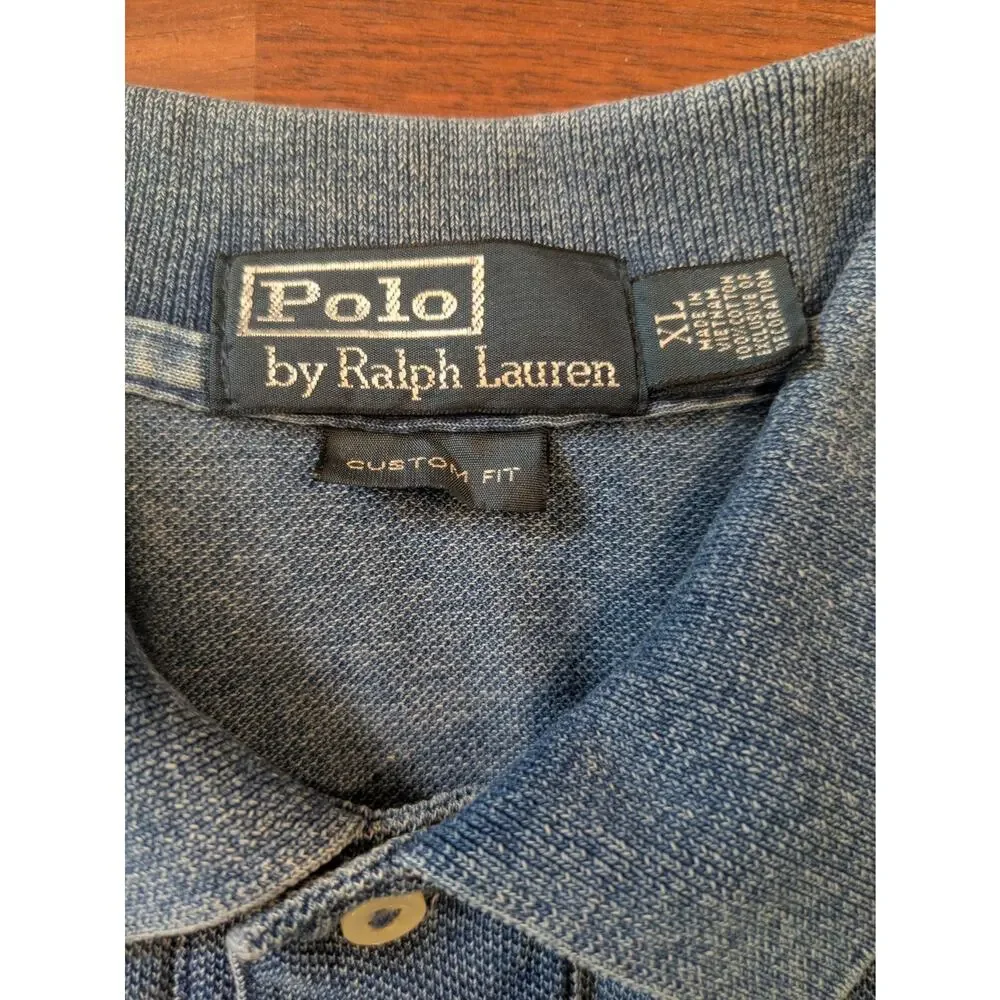Polo Ralph Lauren Polo Shirt XL Blue Big Pony Custom Fit Faded Wash Short Sleeve